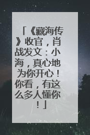 《藏海传》收官，肖战发文：小海，真心地为你开心！你看，有这么多人懂你！