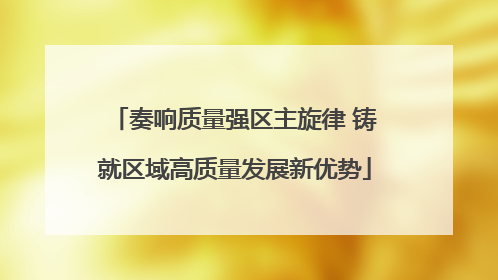 奏响质量强区主旋律 铸就区域高质量发展新优势